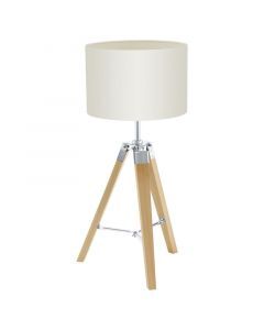 Beige landelijke tafellamp hout, Joana, met schakelaar
