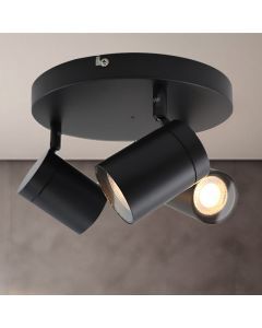 Zwarte plafondspot Ciara, aluminium, modern, IP44, 3L
