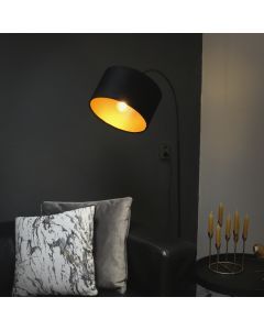 Moderne booglamp Urvin, zwart, stof