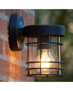 Zwarte wandlamp Keppel, Rond