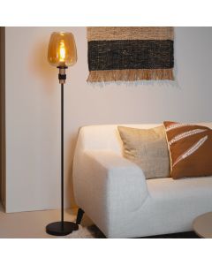 Amberkleurige vloerlamp retro, Ilona, met schakelaar