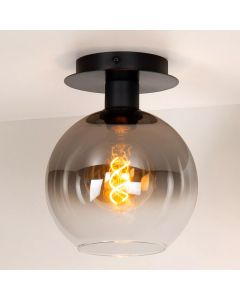 Zwarte retro plafonniere, Marius, glas
