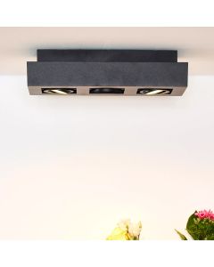 Zwarte dim to warm plafondspot Xirax, incl. 3x 5w GU10