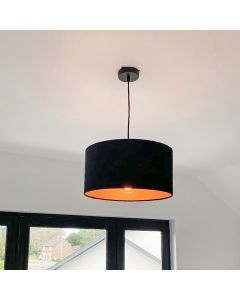 Hanglamp Urvin, zwart met goud velours, 40 cm