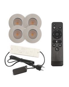 4 geborsteld Chroom veranda inbouwspots Dico, IP65, incl. aansluitset en afstandbediening