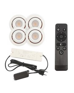 4 kantelbare veranda spots Rona, IP44, met aansluitset en afstandsbediening, wit