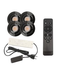 4 kantelbare veranda spots Rona, IP44, met aansluitset en afstandsbediening, zwart