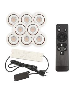 8 kantelbare veranda spots Rona, IP44, met aansluitset en afstandsbediening, wit