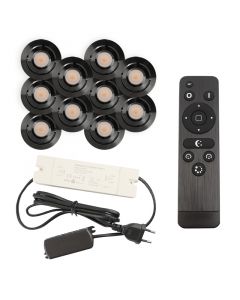 10 kantelbare veranda spots Rona, IP44, met aansluitset en afstandsbediening, zwart