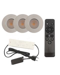 3 geborsteld Chroom veranda inbouwspots Dico, IP65, incl. aansluitset en afstandbediening