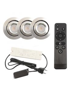 3 kantelbare veranda spots Rona, IP44, met aansluitset en afstandsbediening, geborsteld chroom