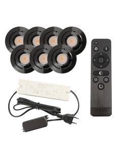7 kantelbare veranda spots Rona, IP44, met aansluitset en afstandsbediening, zwart