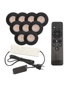 9 zwarte veranda inbouwspots Dico, IP65, incl. aansluitset en afstandbediening