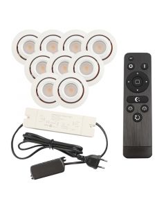 9 kantelbare veranda spots Rona, IP44, met aansluitset en afstandsbediening, wit