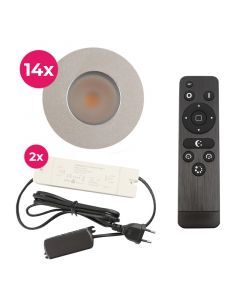 14 geborsteld Chroom veranda inbouwspots Dico, IP65, incl. aansluitset en afstandbediening