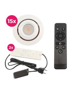 15 kantelbare veranda spots Rona, IP44, met aansluitset en afstandsbediening, wit