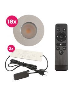 18 geborsteld Chroom veranda inbouwspots Dico, IP65, incl. aansluitset en afstandbediening