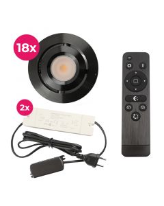 18 kantelbare veranda spots Rona, IP44, met aansluitset en afstandsbediening, zwart