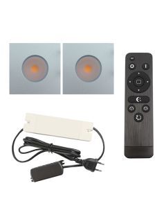 2 vierkante geborsteld Chroom veranda inbouwspots Dico, IP65, incl. aansluitset en afstandbediening