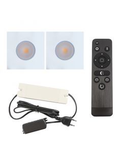 2 vierkante witte veranda inbouwspots Dico, IP65, incl. aansluitset en afstandbediening
