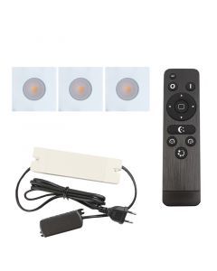 3 vierkante witte veranda inbouwspots Dico, IP65, incl. aansluitset en afstandbediening