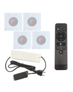 4 vierkante witte veranda inbouwspots Dico, IP65, incl. aansluitset en afstandbediening