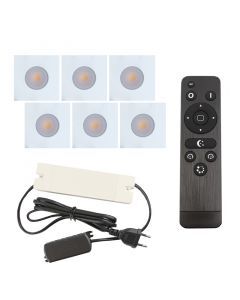 6 vierkante witte veranda inbouwspots Dico, IP65, incl. aansluitset en afstandbediening