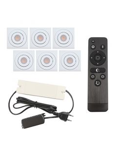 6 kantelbare veranda spots Rona vierkant, IP44, met aansluitset en afstandsbediening, wit