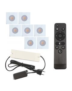 7 vierkante witte veranda inbouwspots Dico, IP65, incl. aansluitset en afstandbediening