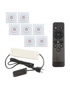 7 kantelbare veranda spots Rona vierkant, IP44, met aansluitset en afstandsbediening, wit