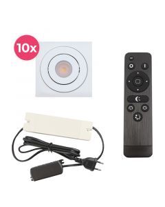 10 kantelbare veranda spots Rona vierkant, IP44, met aansluitset en afstandsbediening, wit