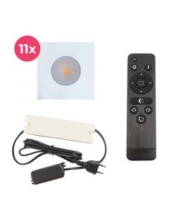 11 vierkante witte veranda inbouwspots Dico, IP65, incl. aansluitset en afstandbediening