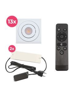 13 kantelbare veranda spots Rona vierkant, IP44, met aansluitset en afstandsbediening, wit