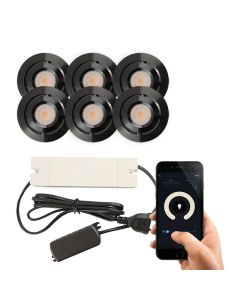 6 kantelbare smart veranda spots Rona, IP44, met aansluitset, zwart
