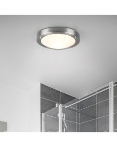Nikkelen badkamer plafondlamp glas, Hadleigh, IP44