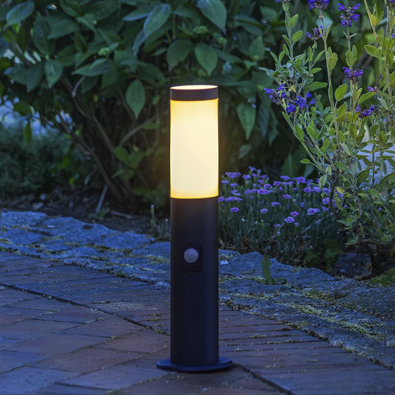 QAZQA Staande Buitenlamp Malios 1-lichts 60W E27 Donkergrijs Staal 80 Cm