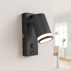 Moderne wandspot zwart, Tara, met schakelaar