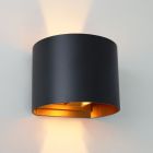 Up down wandlamp zwart met gouden binnenzijde, Dion, 6W, 2700K LED, IP65
