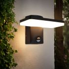 Moderne buiten wandlamp met bewegingssensor zwart, Loris, 12W, 2700K LED, IP44