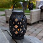 Zwarte kunststof tafellamp Alkan met vlameffect, large, op batterij