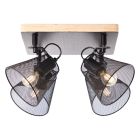 Industriële Plafondspot Havin, zwart, hout