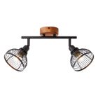 Industriële Plafondspot Willard, zwart met bruin, hout