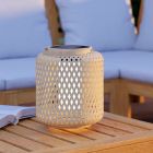 Bruine buiten tafellamp op zonne-energie hout, Hanin, 3,3W, 4000K LED, IP44, met schakelaar