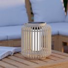 Bruine buiten tafellamp op zonne-energie hout, Hanin, 3,3W, 4000K LED, IP44, met schakelaar