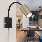 Messing design stopcontact wandlamp metaal, Roelof, met schakelaar