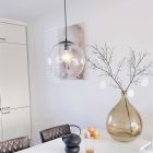 Bol hanglamp Dolf, zwarte ophangpendel, Transp. glas, 20cm