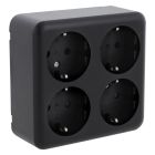 Q-Link opbouw contactdoos 4-voudig, met randaarde, zwart
