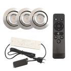 3 kantelbare veranda spots Rona, IP44, met aansluitset en afstandsbediening, geborsteld chroom