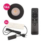 14 zwarte veranda inbouwspots Dico, IP65, incl. aansluitset en afstandbediening