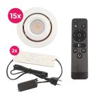 15 kantelbare veranda spots Rona, IP44, met aansluitset en afstandsbediening, wit